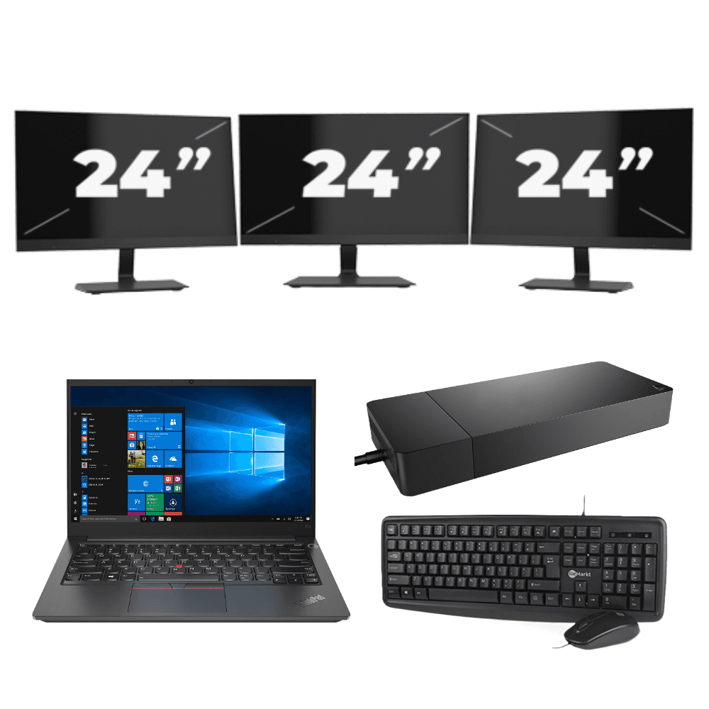Lenovo Thinkpad E14 G2 - Intel Core i3-11° Generazione - 14 pollice - 8GB RAM - 256GB SSD - Windows 11 Home + 3x 24 pollice Monitor