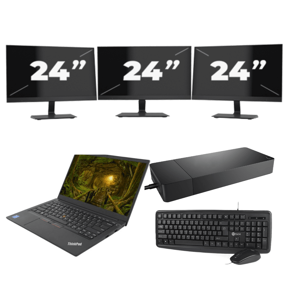 Lenovo ThinkPad E14 Gen 2 - Intel Core i3 di undicesima generazione - 14 pollici - 8 GB di RAM - SSD da 256 GB - Windows 11 Home + 3 monitor da 24 pollici
