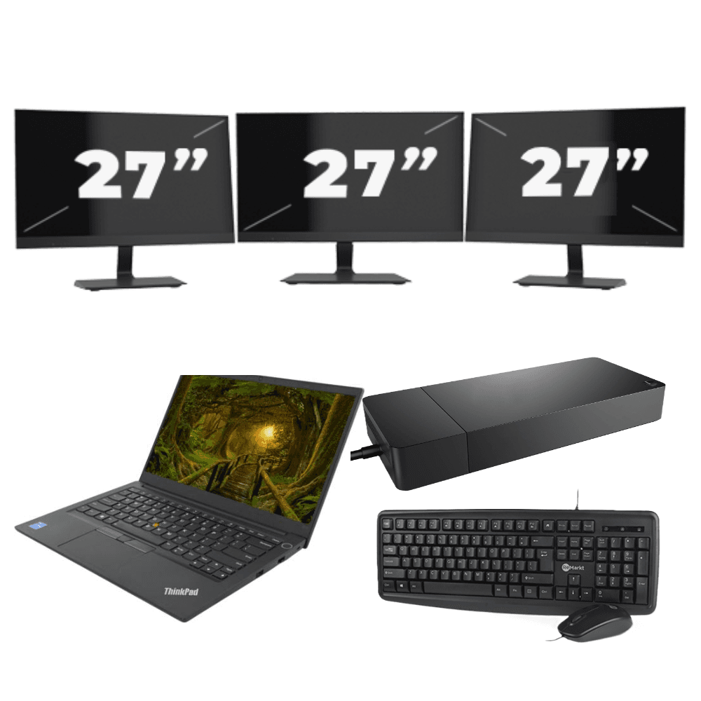 Lenovo ThinkPad E14 Gen 2 - Intel Core i3 11ª generazione - 14 pollici - 8GB RAM - 512GB SSD - Windows 11 Home + 3x Monitor da 27 pollici