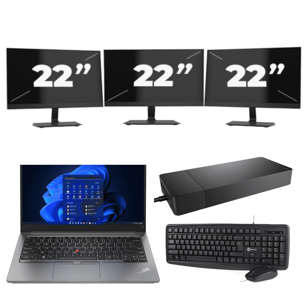 Lenovo ThinkPad E14 Gen 4 - Intel Core i3-12a generazione - 14 pollici - 16 GB RAM - 256 GB SSD - Windows 11 Home + 3 monitor da 22 pollici