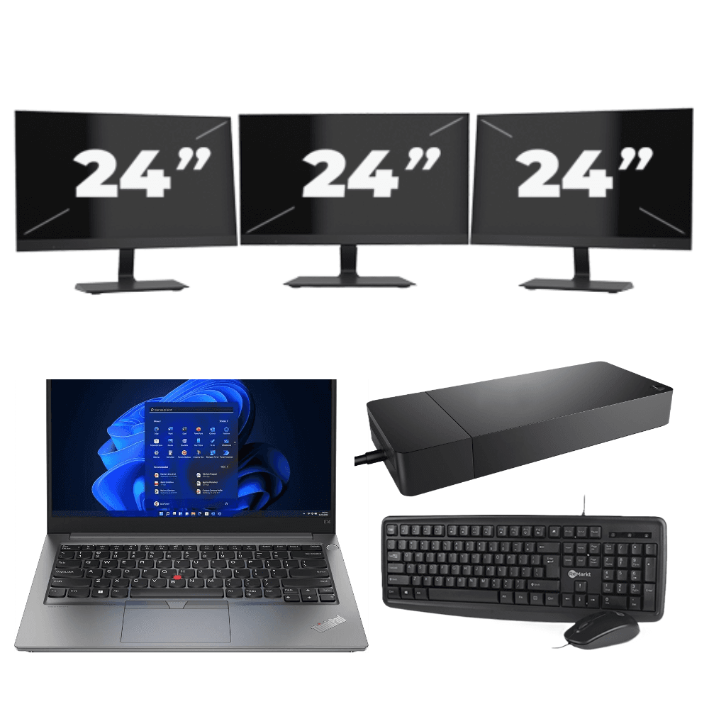 Lenovo ThinkPad E14 Gen 4 - Intel Core i3-12a generazione - 14 pollici - 16 GB RAM - 256 GB SSD - Windows 11 Home + 3 monitor da 24 pollici
