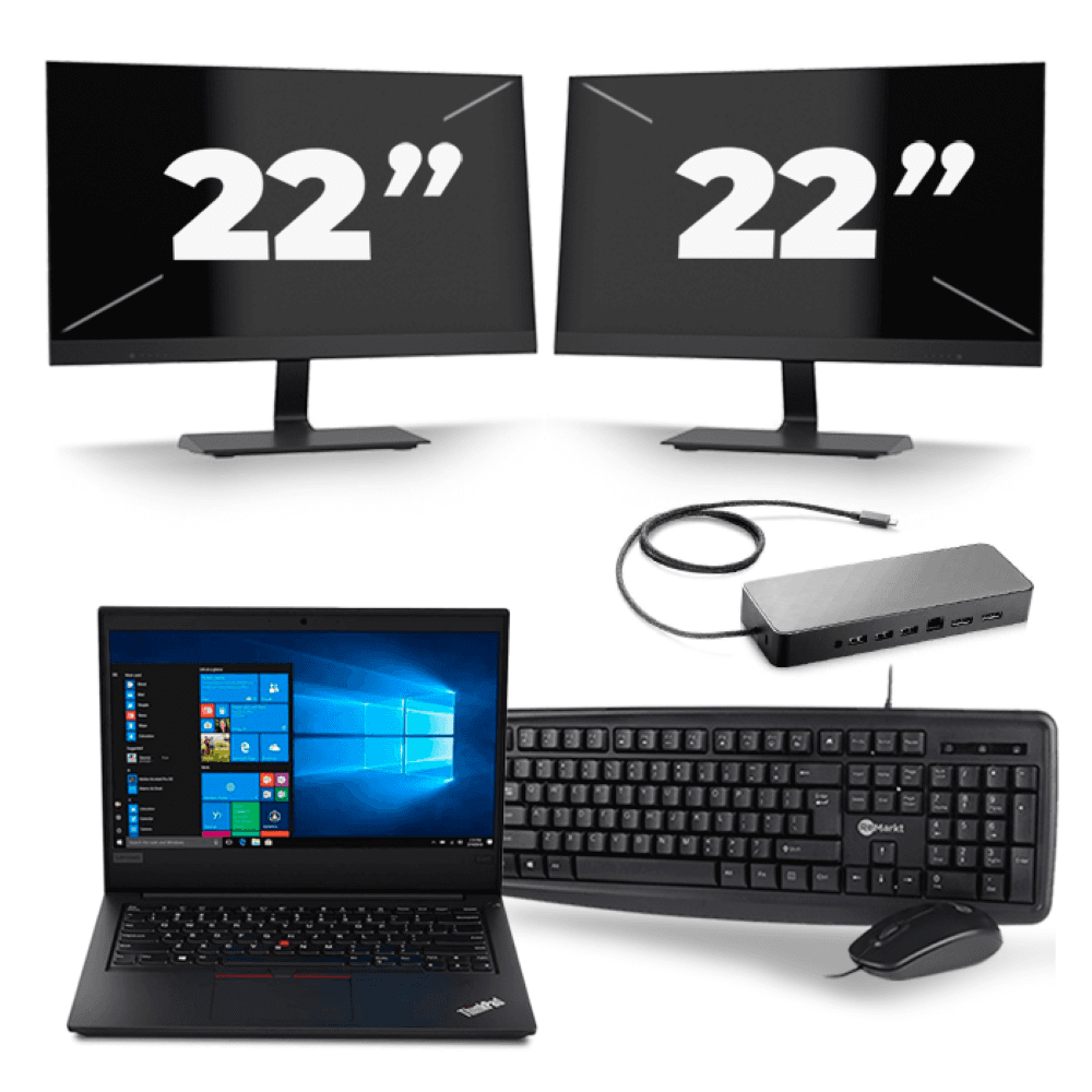 Lenovo ThinkPad E495 - AMD Ryzen 5 3500U - 14 pollici - 8GB RAM - 256GB SSD - Windows 10 + 2x monitor da 22 pollici