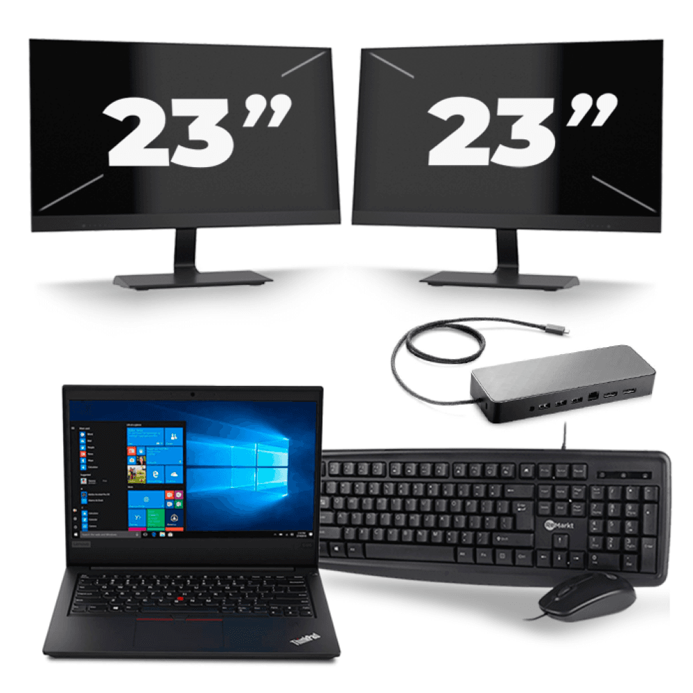 Lenovo ThinkPad E495 - AMD Ryzen 5 3500U - 14 pollici - 8GB RAM - 256GB SSD - Windows 10 + 2x monitor da 23 pollici