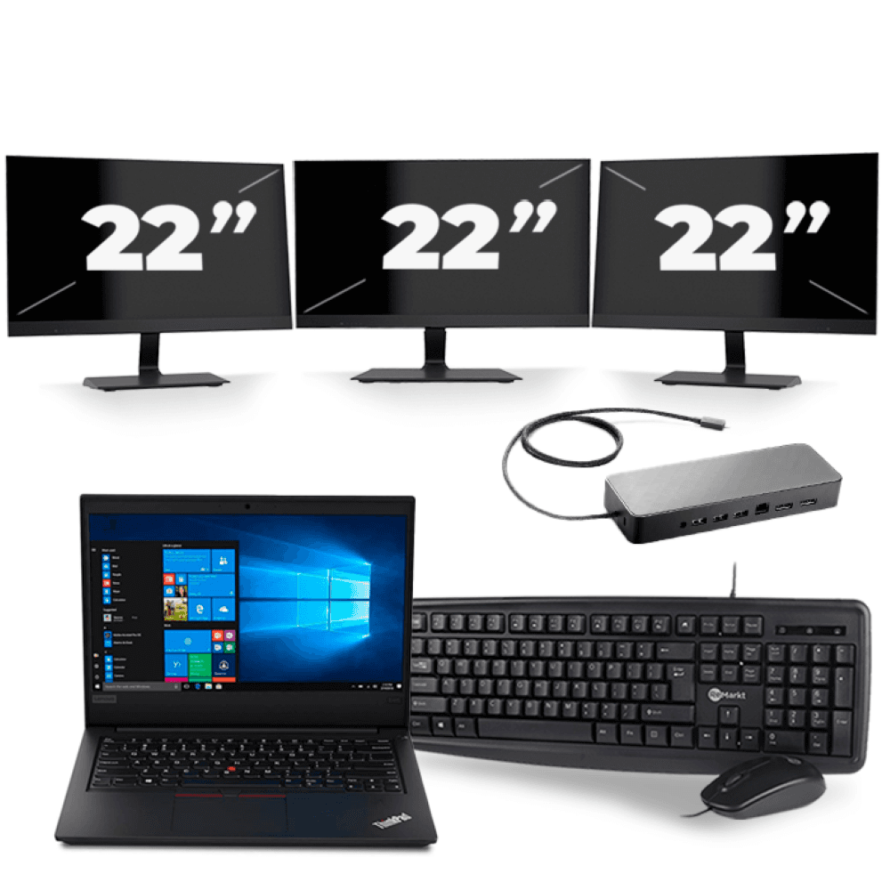 Lenovo ThinkPad E495 - AMD Ryzen 5 3500U - 14 pollici - 8GB RAM - 256GB SSD - Windows 10 + 3x monitor da 22 pollici