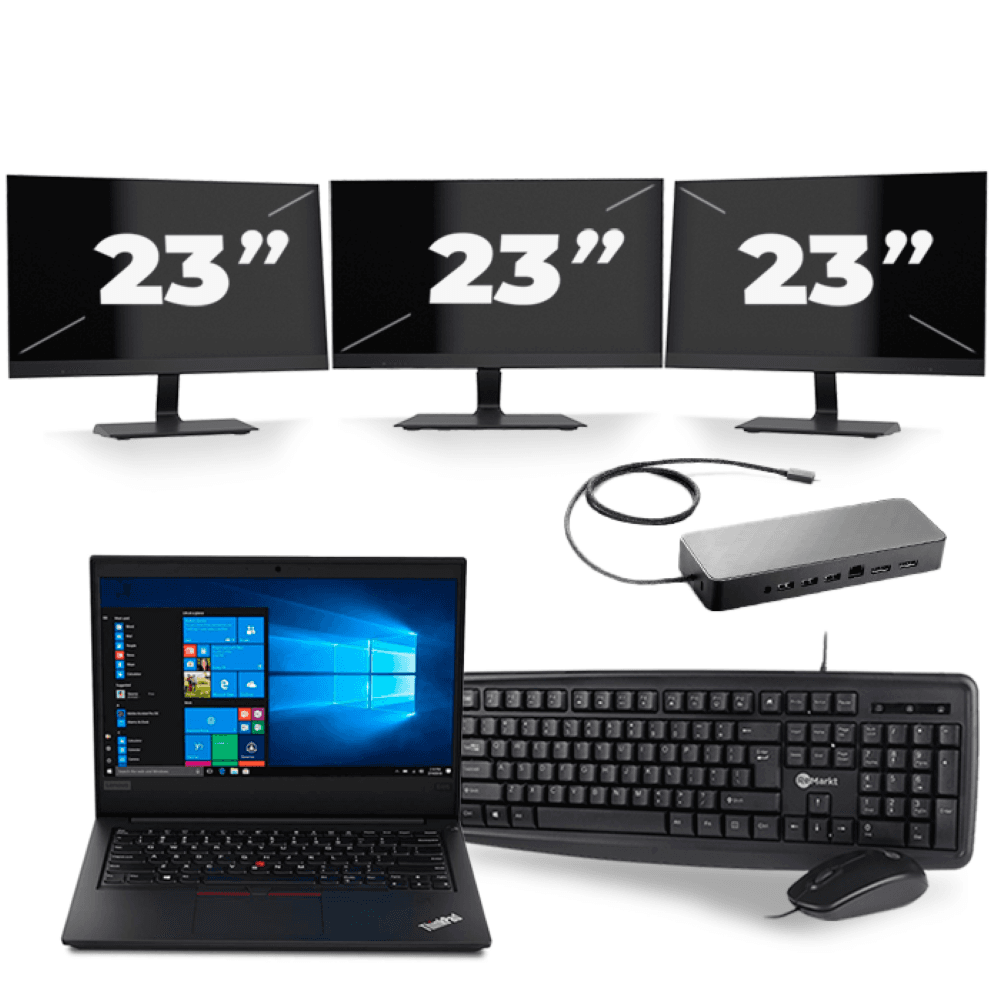 Lenovo ThinkPad E495 - AMD Ryzen 5 3500U - 14 pollici - 8GB RAM - 256GB SSD - Windows 10 + 3x monitor da 23 pollici