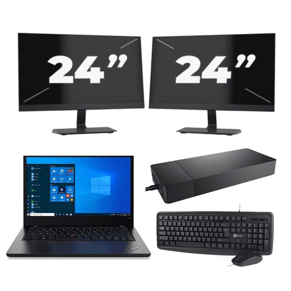 Lenovo ThinkPad L14 Gen 2 - Intel Core i3-11° Generazione - 14 pollice - 8GB RAM - 256GB SSD - Windows 11 Home + 2x 24 pollice Monitor