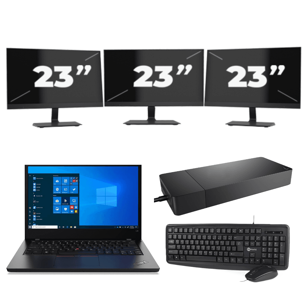 Lenovo ThinkPad L14 Gen 2 - Intel Core i3-11° Generazione - 14 pollice - 8GB RAM - 256GB SSD - Windows 11 Home + 3x 23 pollice Monitor