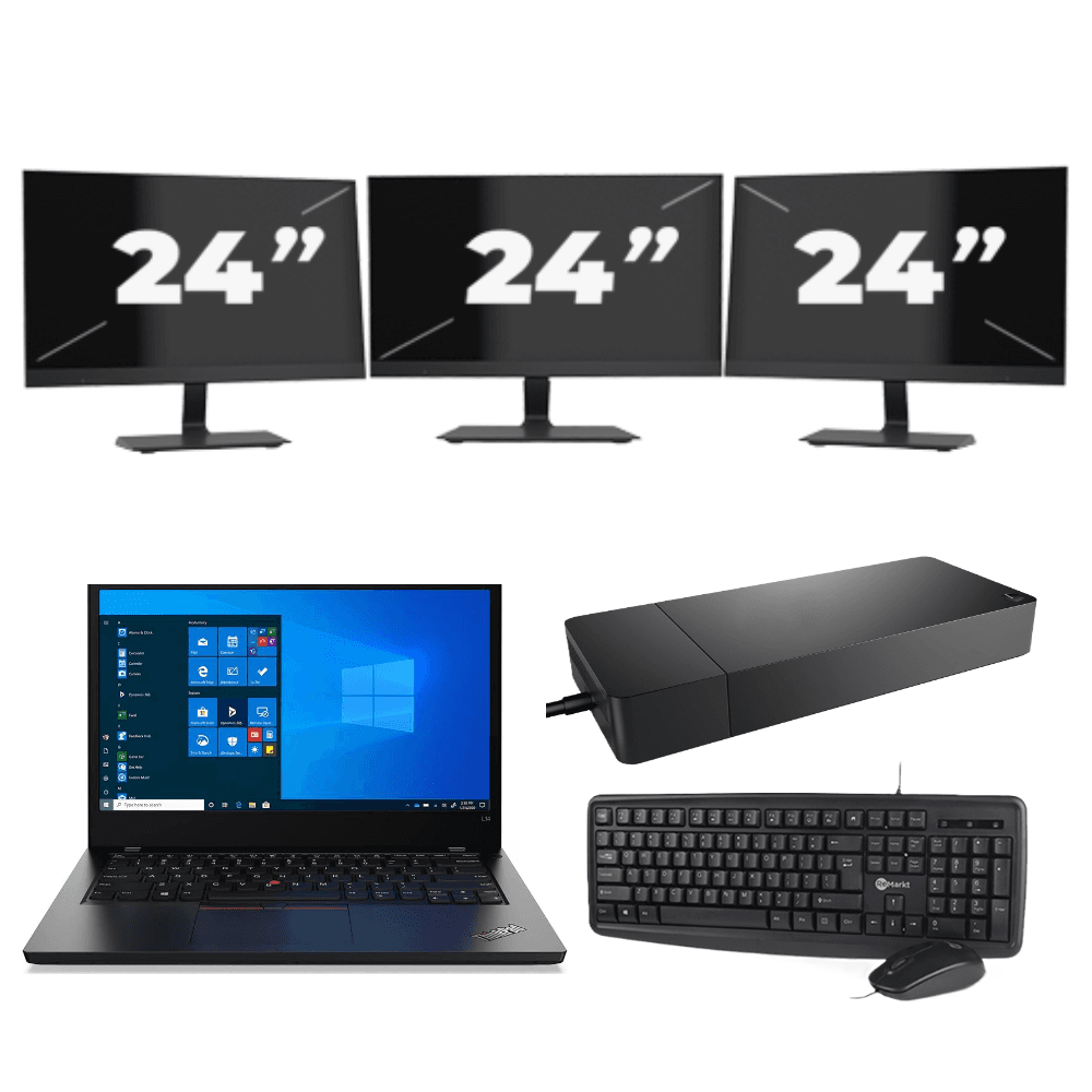 Lenovo ThinkPad L14 Gen 2 - Intel Core i3-11° Generazione - 14 pollice - 8GB RAM - 256GB SSD - Windows 11 Home + 3x 24 pollice Monitor