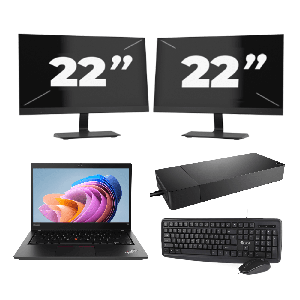 Lenovo ThinkPad T14 Gen 1 - AMD Ryzen 5 PRO 4650U - 14 pollici - 8 GB di RAM - SSD da 256 GB - Windows 11 Home + 2 monitor da 22 pollici