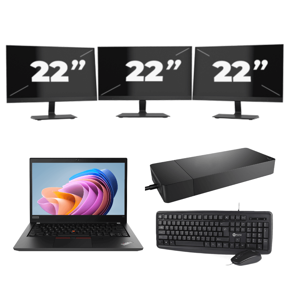 Lenovo ThinkPad T14 Gen 1 - AMD Ryzen 5 PRO 4650U - 14 pollici - 8 GB di RAM - SSD da 256 GB - Windows 11 Home + 3 monitor da 22 pollici