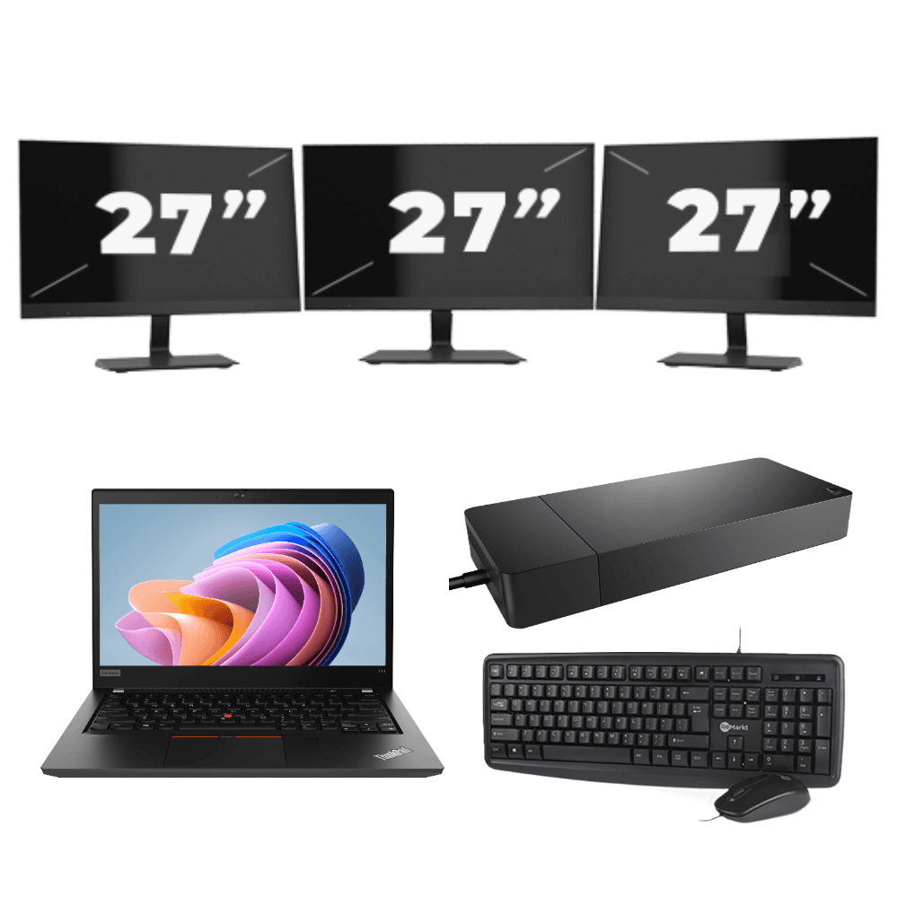 Lenovo ThinkPad T14 Gen 1 - AMD Ryzen 5 PRO 4650U - 14 pollici - 8 GB di RAM - SSD da 256 GB - Windows 11 Home + 3 monitor da 27 pollici