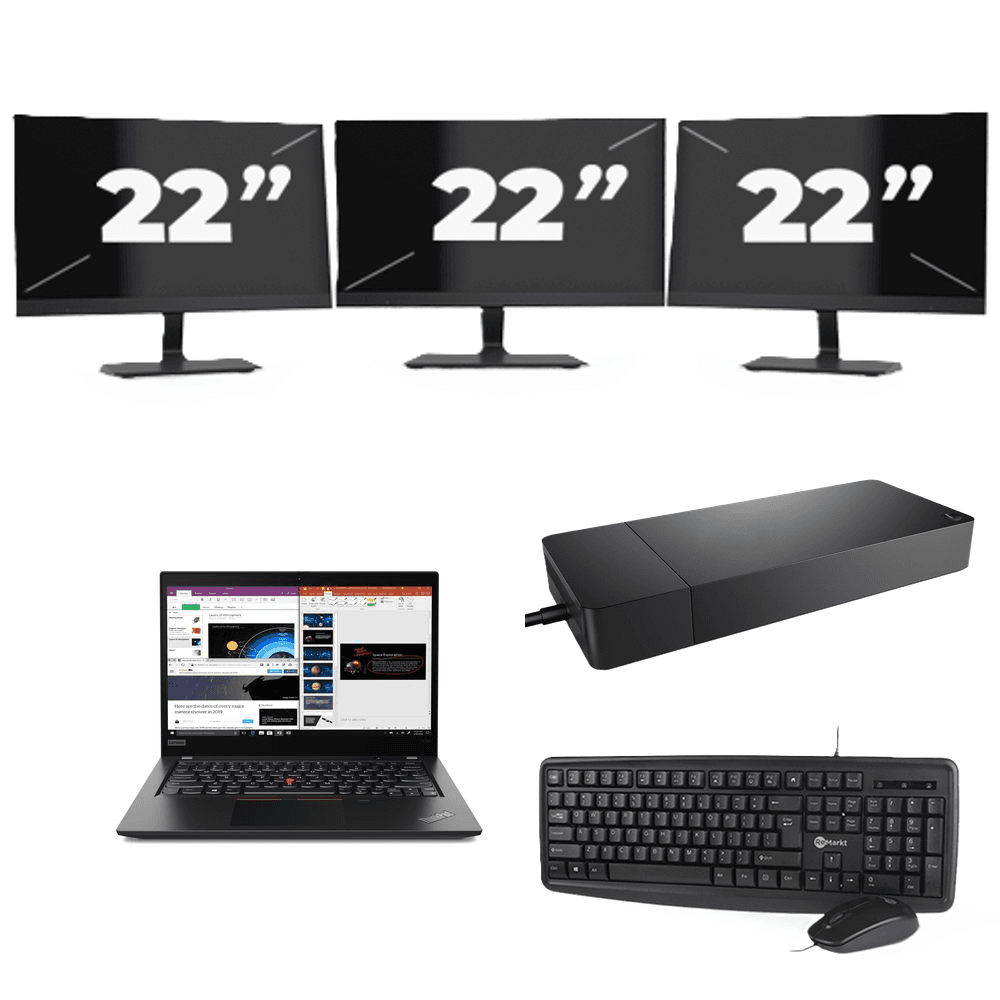 Lenovo ThinkPad X395 - AMD Ryzen 5 PRO 3500U - 13 pollice - 8GB RAM - 256GB SSD - Windows 11 Home + 3x 22 pollice Monitor