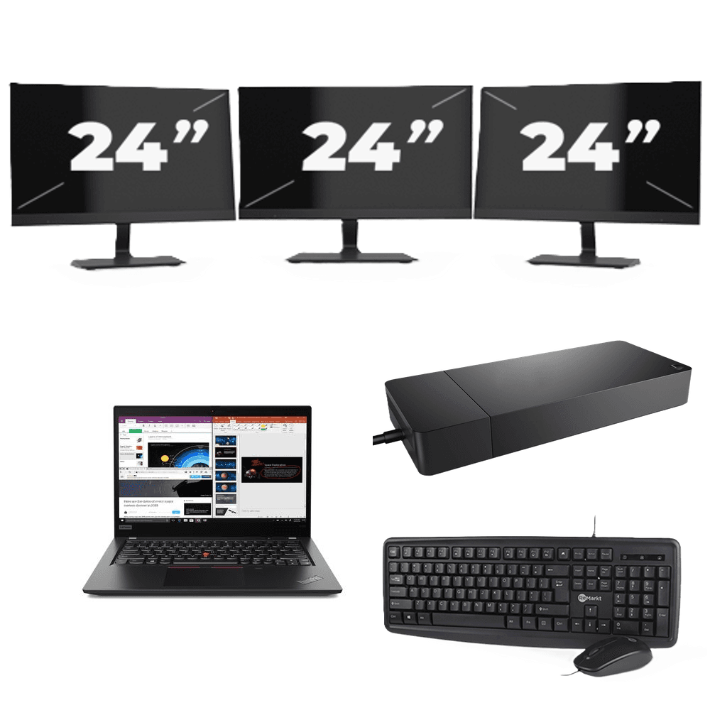Lenovo ThinkPad X395 - AMD Ryzen 5 PRO 3500U - 13 pollice - 8GB RAM - 256GB SSD - Windows 11 Home + 3x 24 pollice Monitor