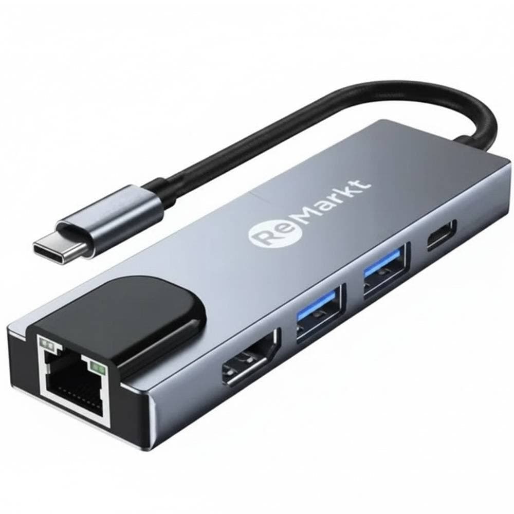 Da USB-C a HDMI 4K + Ethernet + USB 3.0 (x2) + Adattatore USB-C