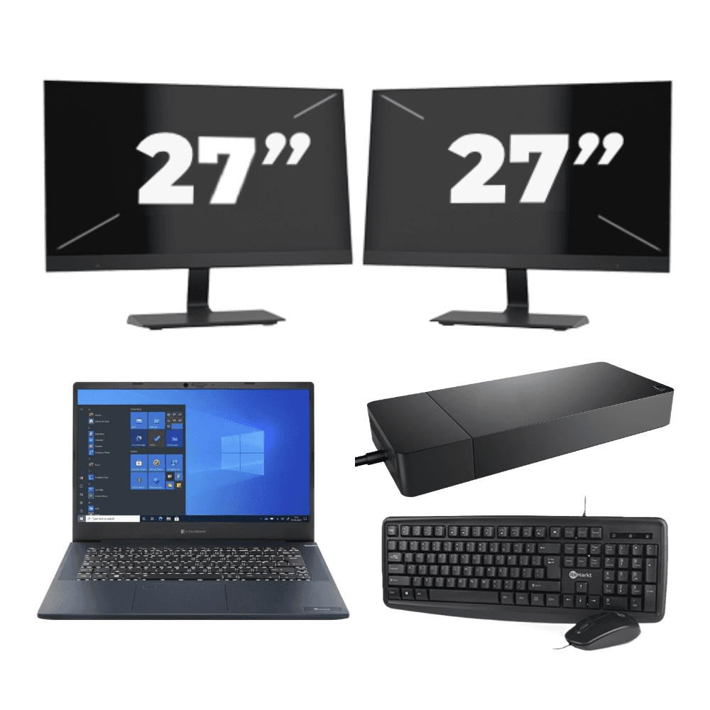 Toshiba Dynabook Tecra A40-G - Intel Core i3-10e Generazione - 14 pollici - 8 GB di RAM - SSD da 128 GB - Windows 11 Home + 2 monitor da 27 pollici